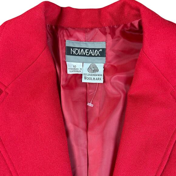 Nouveaux Wool Blazer Women Size 10 Red Single Button Front Classic Retro Coat - Picture 8 of 12